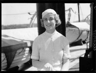 Australian actress Jean Laidley on board SS MORINDA at Walsh Bay in Sydney