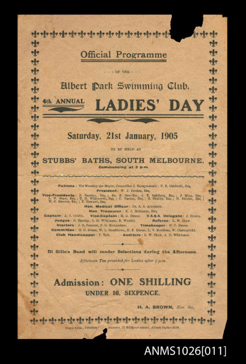 Official Program of the Albert Park Swimming Club 4th Annual Ladies' Day