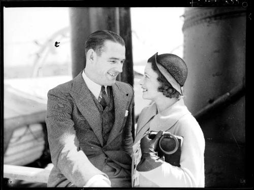 Australian actor Brian Abbot and his wife Grace Rikard Bell on board SS MORINDA at Walsh Bay in Sydney