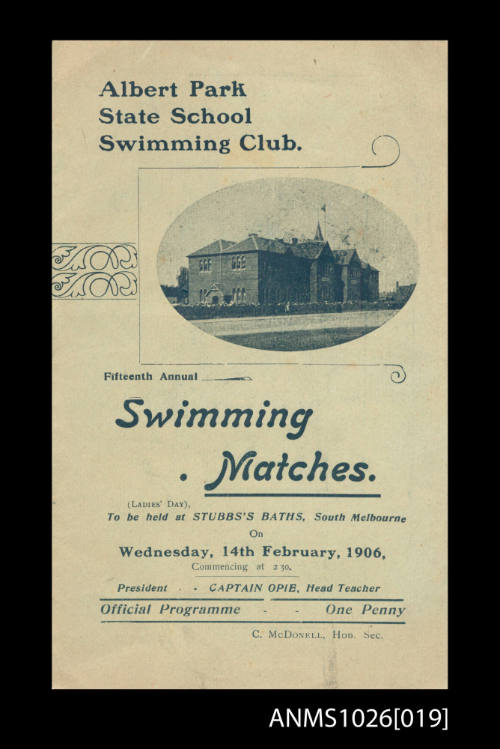 Official Program for the Albert Park State School Swimming Club, Fifteenth Annual Swimming Matches