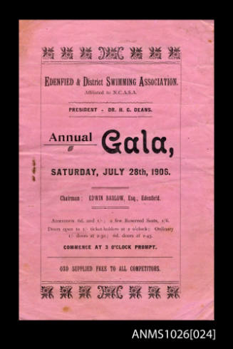 Program from Edenfield & District Swimming Association Annual Gala featuring Beatrice Kerr