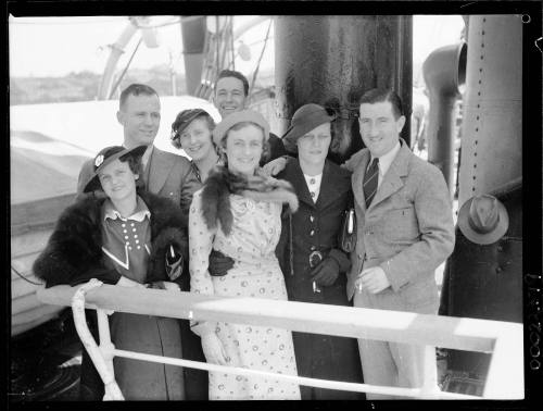 The cast and crew of 'Mystery Island' on board SS MORINDA at Walsh Bay in Sydney