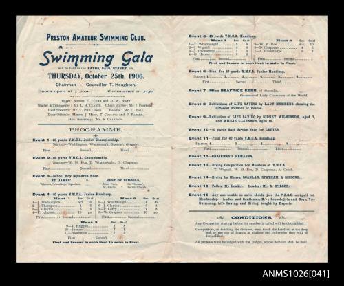 Program for a Preston Amateur Swimming Club Gala featuring Beatrie Kerr