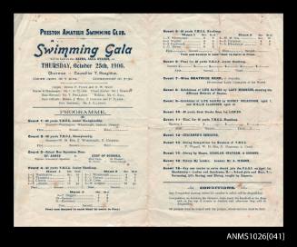 Program for a Preston Amateur Swimming Club Gala featuring Beatrie Kerr