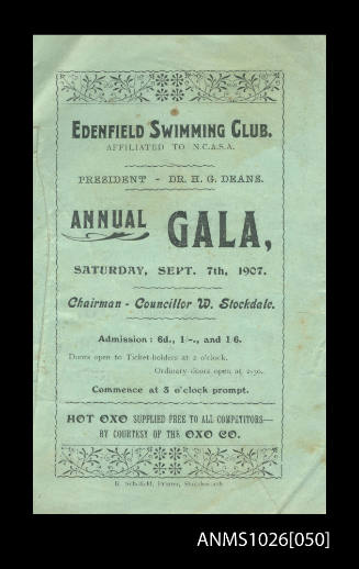 Program for an Edenfield Swimming Club Gala featuring Beatrice Kerr