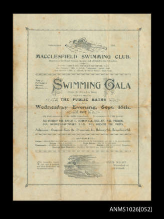 Program for a Macclesfield Swimming Club Gala featuring Beatrice Kerr