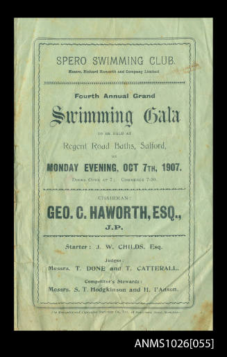 Program for a Spero Swimming Club Gala featuring Beatrice Kerr
