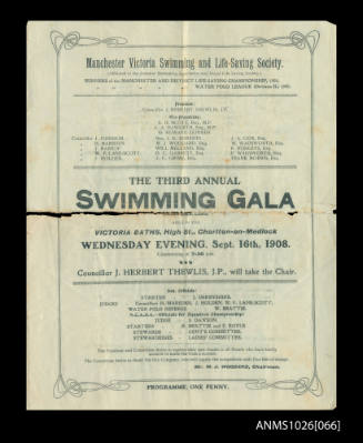 Program for a Manchester Victoria Swimming and Life-Saving Society Gala featuring Beatrice Kerr