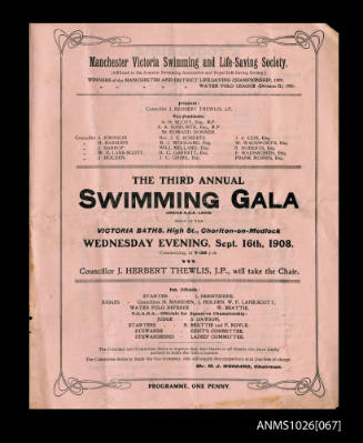 Program for a Manchester Victoria Swimming and Life-Saving Society Gala featuring Beatrice Kerr