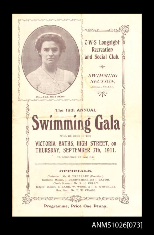 Program for a CSW Longsights Recreation and Social Club Gala featuring Beatrice Kerr