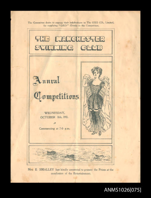 Program for a Manchester Swimming Club Competition featuring Beatrice Kerr