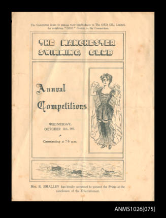 Program for a Manchester Swimming Club Competition featuring Beatrice Kerr