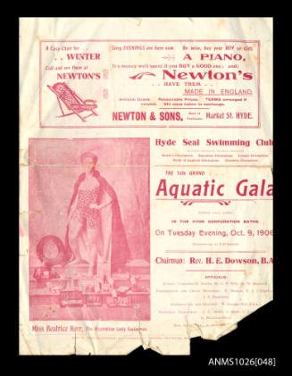 Program for a Hyde Seal Swimming Club Gala featuring Beatrice Kerr