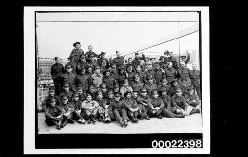 Group of soldiers in rows on deck