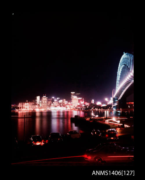 Transparency depicting a night view of Sydney Harbour