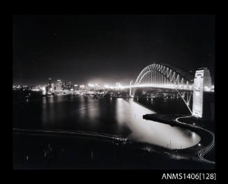 Negative depicting a night view of Sydney Harbour