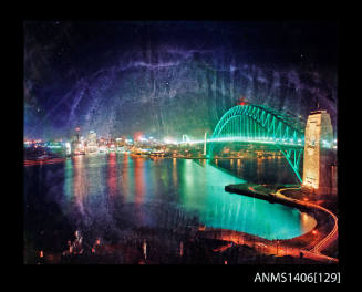 Transparency depicting a night view of Sydney Harbour