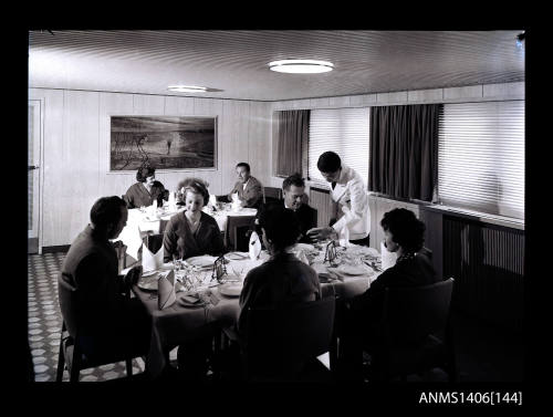 Negative depicting a dining room on board SS SAMOS