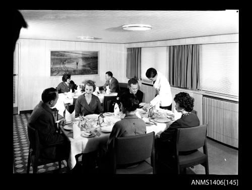 Negative depicting a dining room on board SS SAMOS