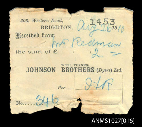 Payment receipt from Johnson Brothers for Beatrice Kerr