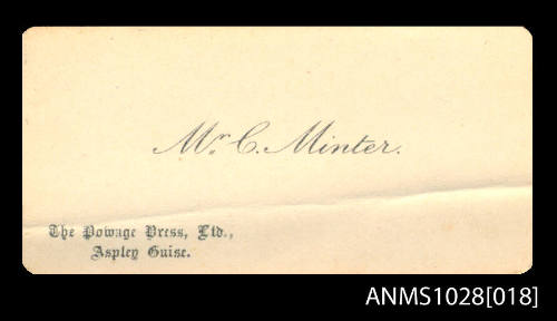 Calling card for Mr C Minter