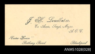 Calling card for F H Leadbeter