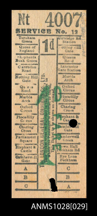 Ticket for The London General Omnibus Co.