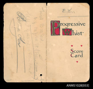 Progressive Whist score card belonging to Beatrice Kerr