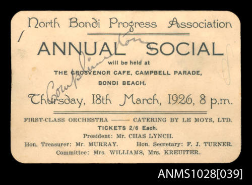 Annual Social for North Bondi Progress Association