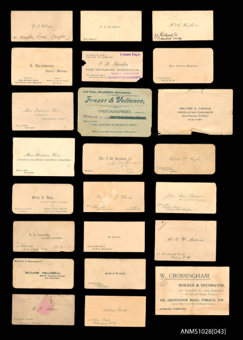 Collection of calling cards relating to Beatrice Kerr