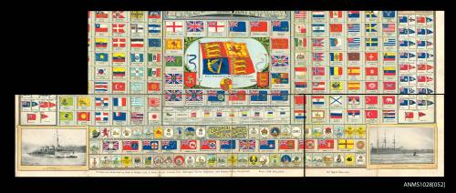 Poster showing colour illustrations of Flags of the British Empire, and also Colonial Flags and Badges