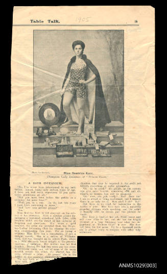 Newspaper clipping from Table Talk featuring Beatrice Kerr