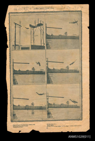 Clipping from Health & Strength, showing photographs of Alex Lamb's Diving Feats