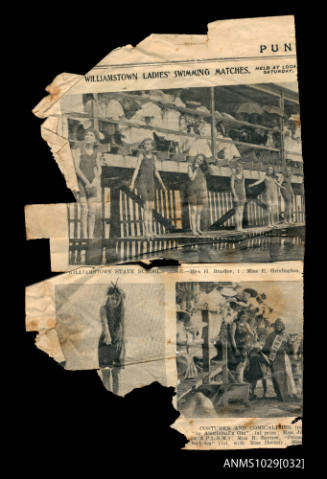 Newspaper clipping showing photographs from the Williamstown Ladies' Swimming Matches