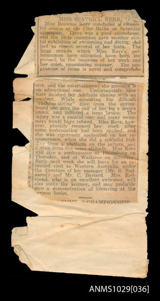 Newspaper clipping titled 'Miss Beatrice Kerr'