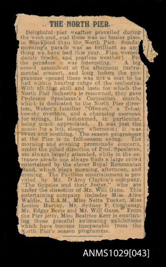 Newspaper clipping featuring an exhibition by Beatrice Kerr