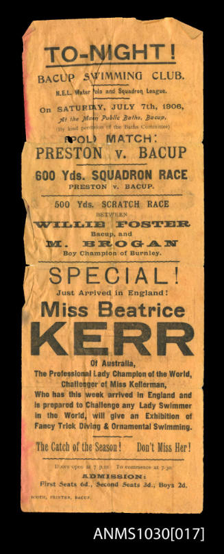 Special! Just Arrived in England! Miss Beatrice Kerr of Australia, The professional Lady Champion of the World