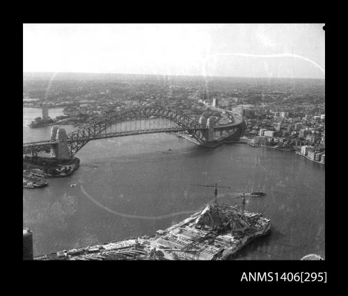 Negative depicting the Sydney Opera House under construction