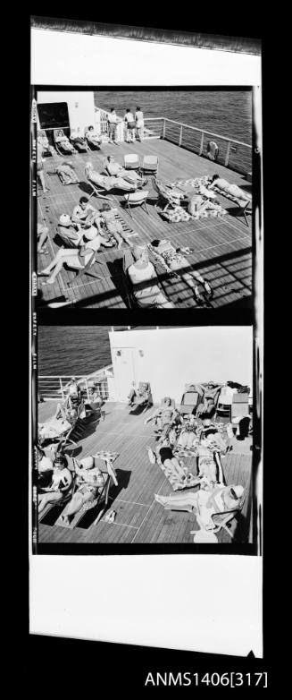 Negative depicting the sunbathing deck of a P&O liner