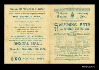 Program for the Blackburn Amateur Swimming Club Fete featuring Beatrice Kerr