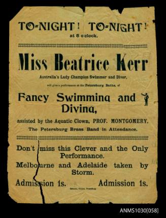 Handbill for Petersburg Baths featuring Beatrice Kerr