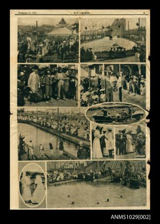 Newspaper clipping from The Leader, dated 30 December 1905, featuring black and white photographs from the Theatrical Carnival at Princes Court