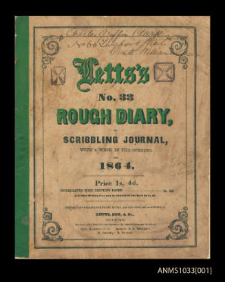 Rough diary or scribbling journal for 1864 bearing the name Charles Griffin Clark