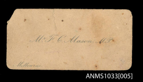 Calling card of Mr F C Mason MP