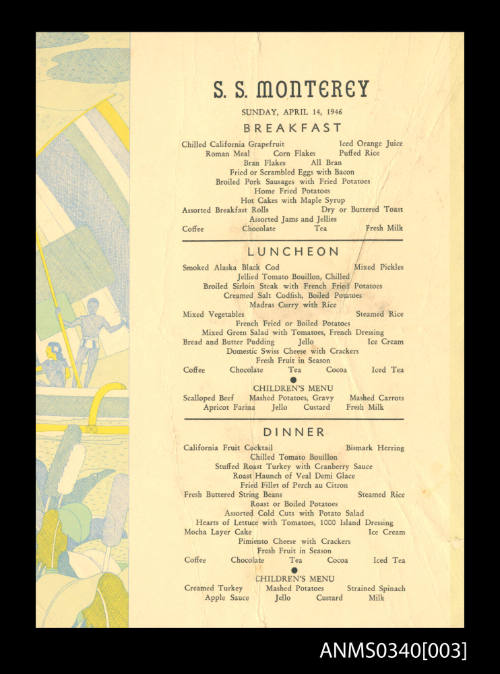 SS MONTEREY day menu