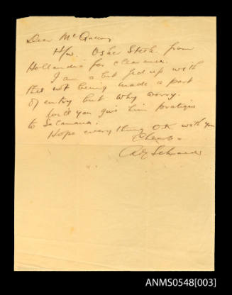 Letter from Oskar Speck to McQueen