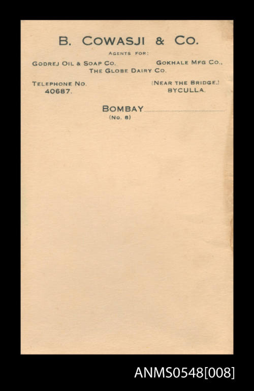 Memo paper for B Cowasji & Co