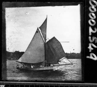 Unidentified gaff-rigged cutter sailing near Farm Cove, Sydney Harbour