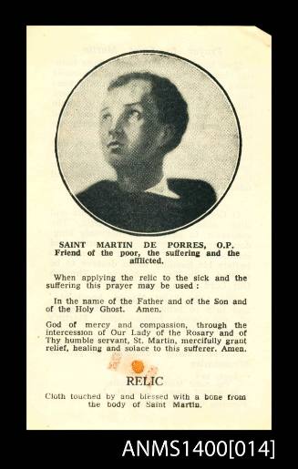 Saint Martin de Porres praying card