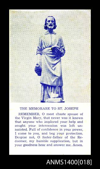 The Memorate to St. Joseph praying card